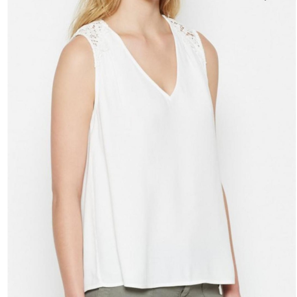 JOIE "Pearl" Crepe & Lace Tank Top Sz L NWT
